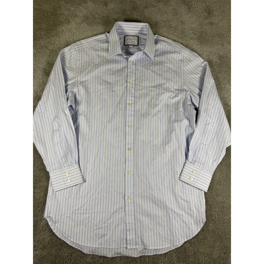 Charles Tyrwhitt Classic Fit Blue White Striped Dress Shirt 16/33 41/84cm Cotton